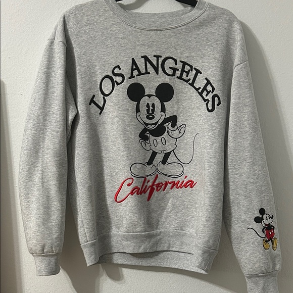 Disney Sweaters - Disney Gray Crewneck Sweater with Mickey Mouse and Los Angeles Design